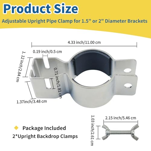 2 Pcs Adjustable Pipe and Drape Clamps for 1.5" or 2" Brackets Backdrop Stand, Drape Support Clamps for Back Drop Adjustable Stand Wedding Drapes Background Decorations Party Pipe Drape Backdrop Stand