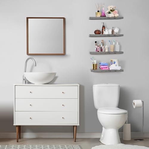 Sorbus Floating Shelves for Wall - 24" Bathroom Shelves, Wall Decor for Bedroom, Kitchen, Living Room, Home Decor & Book Storage - Mounted Floating Shelf with Invisible Brackets (Gray, 4 Pack) - color: Grey, size: 4 Pack