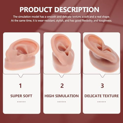 SEWACC Soft Silicone Human Ear Model Pair for Teaching and Piercing Practice Flexible Fake Ear Display Prop Left and Right Coffee Color for Anatomy Study