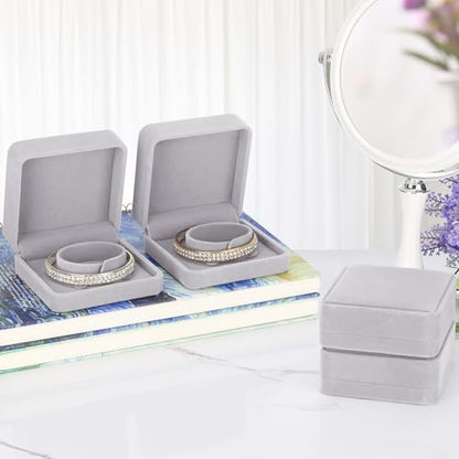 LETURE 4 Pieces Classic Velvet Bracelet Bangle Pendant Necklace Gift Box, Travel Jewelry Box Display Storage Case for Gift, Wedding, Engagement, Proposal, Birthday (4PCS Bracelet-GREY) - color: 4PCS Bracelet-GREY