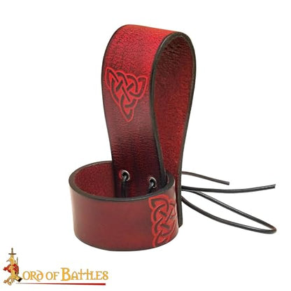 Lord of Battles Medieval Genuine Leather Axe Frog | Axe Holster with Belt Loop | Waist Holder for Axes, Tools - color: Celtic - Maroon