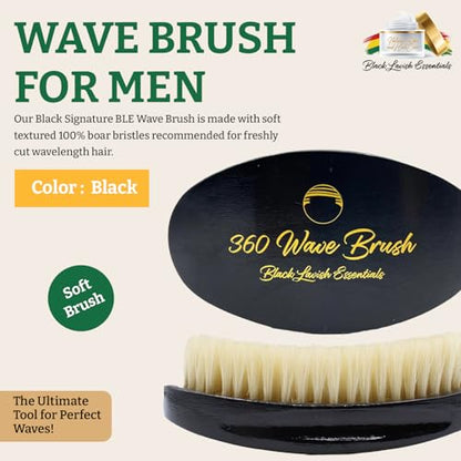 360 Wave Brush, Build Deeper Waves, Soft & Hard Boar Bristle Curved Brushes (Soft Brush, Black) - color: Black, size: Soft Brush