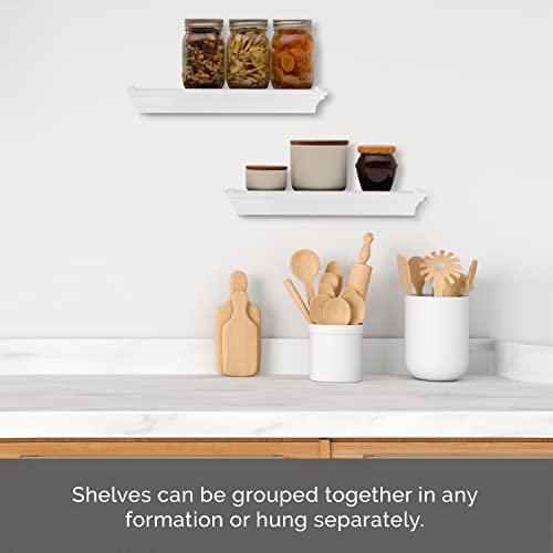 MELANNCO Floating Wall Shelves, Set of 2 White MDF Traditional Shelf, 14 Inch Display Ledge with Raised Edge for Pictures, Books, and Home Décor - color: White, size: Set of 2 (14 Inch), style: Arlington