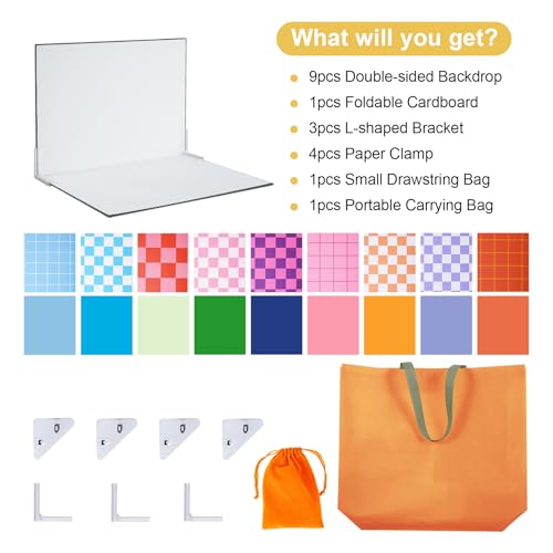 Meking 9Pcs 18Patterns Product Photography Backdrops Kit Photo Backdrop Boards Colourful Grid Photoshoot Background for Jewelry,Cosmetic,Makeup and Other Small Product Photography (16.5X11 inch) - color: Grid style