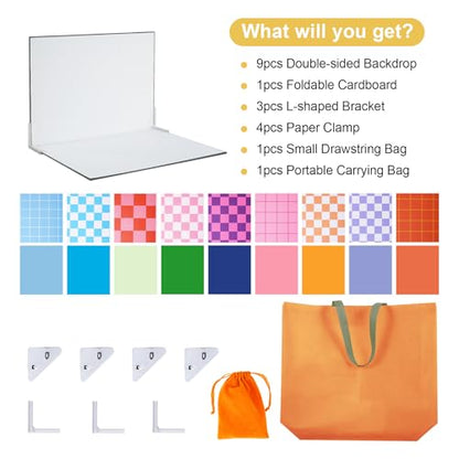 Meking 9Pcs 18Patterns Product Photography Backdrops Kit Photo Backdrop Boards Colourful Grid Photoshoot Background for Jewelry,Cosmetic,Makeup and Other Small Product Photography (16.5X11 inch) - color: Grid style
