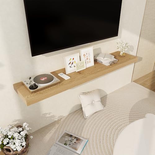 Fun Memories 55 Inch Floating Shelves, 12 Inch Deep Floating Shelf for Wall, 55 x 12 Large Floating Shelves for Fireplace Mantel, 2 Inch Thick Wall Shelf for Living Room, Bedroom, Oak Color, 1 Pack - color: Oak, size: 55"W x 12"D, 1 Pack
