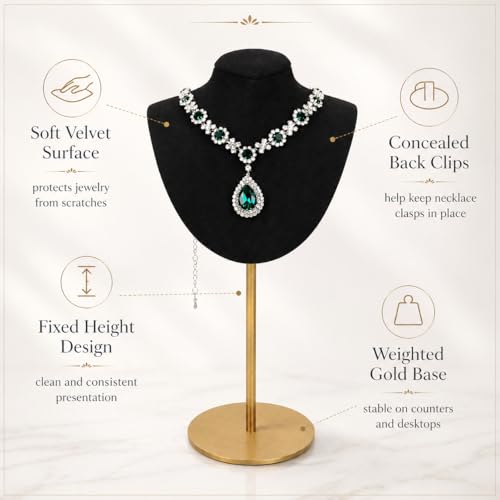 Necklace Display Stand For Selling Velvet Chain Jewelry Bust Holder Organizer With Stainless Steel Stand Jewelry Display - color: Black-9.84in