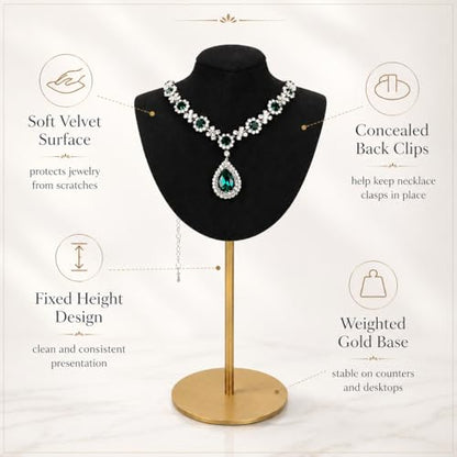 Necklace Display Stand For Selling Velvet Chain Jewelry Bust Holder Organizer With Stainless Steel Stand Jewelry Display - color: Black-9.84in
