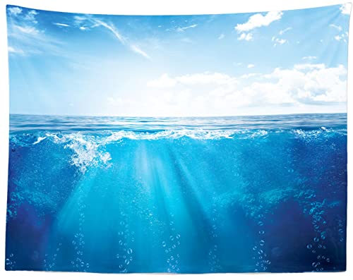 BELECO 8x6ft Fabric Blue Ocean Underwater World Backdrops for Photography Blue Sky White Clouds Sunshine Sea Bubbles Undersea Background Kids Birthday Photoshoot Baby Shower Party Photo Props - size: 8x6FT