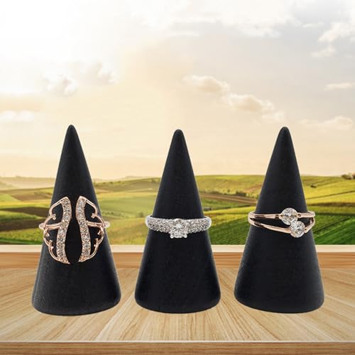 Ring Display Stand 5Pcs Wood Rings Holder Cone Shape Rings Stand Jewelry Display Rack for Business Photoshoot Room Decoration