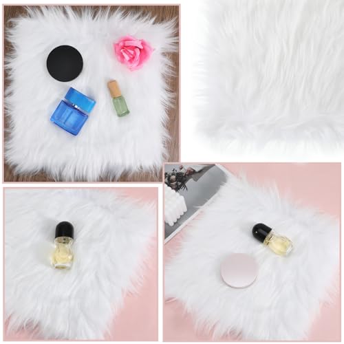 12inch Square Small Faux Fur Sheepskin Cushion, Soft Luxury Photo Props Background for Small Product Desktop Photography, Display and Decor,Jewelry, Nail Art, Locker Accessories for Girls (White)