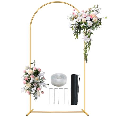 Metal Arch Backdrop Stand 7.2FT Gold Wedding Balloon Arched Backdrop Stand Square Arch Frame for Birthday Valentines Day Party Bridal Baby Shower Ceremony Decoration - size: 7.2ft Stand