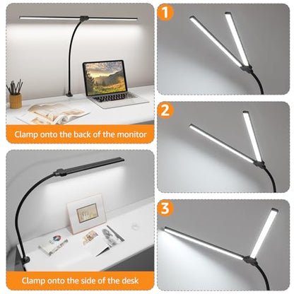 ShineTech LED Desk Lamp for Home Office, Ultra Bright Clamp Light with Flexible Gooseneck, 25 Lighting Modes, Eye-Caring Architect Lamp for Dual Monitors, Reading & Gaming Setup - color: 5CCT in One (3000K/3500K/4000K/5000K/6000K)