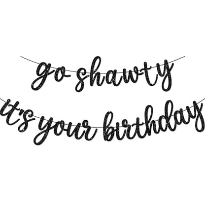 Go Shawty It's Your Birthday Banner, Hip Hop Birthday Party Decorations Supplies, Rap Theme Bday Bunting Sign, Pre-strung, Photo Props (Black) - color: Black