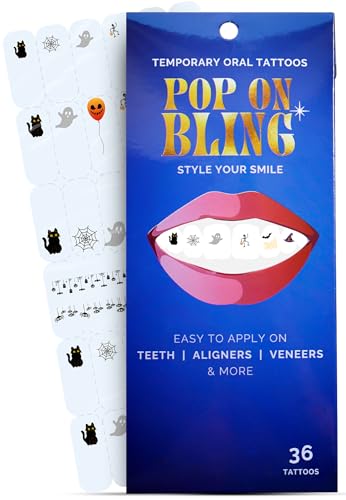 Halloween Tooth Bling Tattoo – Temporary Tooth Gem Kit for Teeth – Safe for Teens & Adults, Removable Fun Fake Tooth Tattoo Stickers for Halloween Costume, Party & Cosplay (Spooky) - color: Spooky