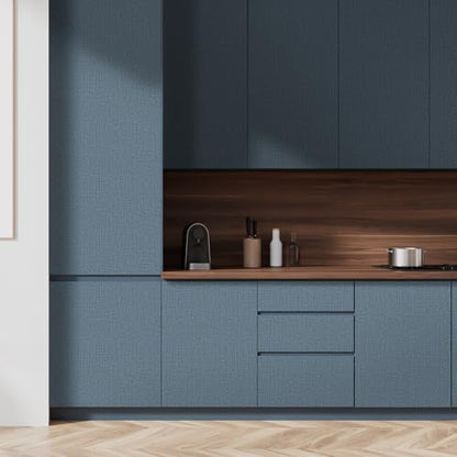 WADILE Grasscloth Peel and Stick Wallpaper 15.7in x 78.7in, Textured Contact Paper for Cabinets, Faux Linen Wall Paper Pull and Stick, Fabric Vinyl Wallpaper Self Adhesive Navy Blue - color: Navy Blue, size: 15.7" x 78.7"