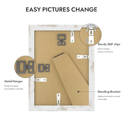Hongkee 5x7 Picture Frame with Glass, Display Pictures 4x6 with Mat or 5 x 7 without Mat - Wall and Tabletop, 5 by 7 Photo Wooden Frames (Distressed White, 1 Pack) - color: Distressed White, size: 5X7 in