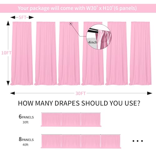 Gallety Pink Backdrop Curtain for Wedding, Polyester Photography Backdrop Drapes - 30FT x 10FT Wedding Backdrop with Rod Pockets for Children's Party,Birthday,Event,Graduation Party Decorations - color: Pink, size: W5' x H10'(6 panels)