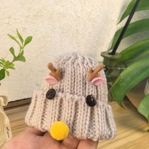 Miniature Deer-Themed Knit Beanie for 14-20cm Art Figures - Winter Aesthetic Antler Cap for Figurine Curation - color: 016
