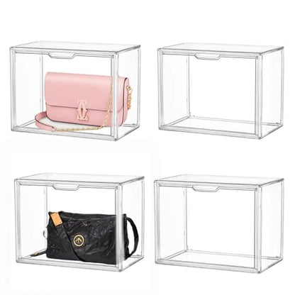 Clear Stackable Plastic Storage Bins with Magnetic Attraction Lid, Acrylic Box Display Case Showcase for Cosmetic, Large Figures Collectibles (4 Pack, X-Large) - size: X-Large-4pcs