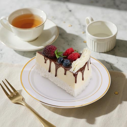 bUCLA 200PCS Gold Plastic Plates - 6.25inch White with Gold Trim Disposable Salad/Dessert/Appetizer/Small Cake Plates, Ideal for Wedding & Party - color: 6.25Inch-200pcs-Gold