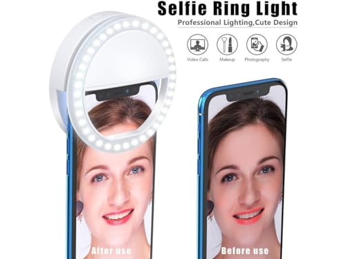 Selfie Ring Light for iPhone, Android, Tablet - Rechargeable Clip-on 3 Light Levels