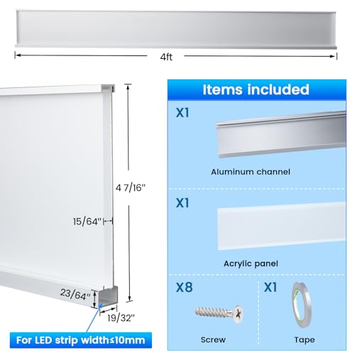 Muzata 4FT/1.2M Spotless Aluminum LED Baseboard Lighting Frosted LED Strip Light Diffuser Neon Skirting Board Indoor Mood Lighting Baseboard LC31 1.2M - size: 1Pack