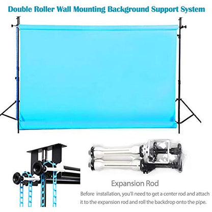 Photography Backdrop Double Roller Wall Mounting Manual Background Support System for Using Light Stand, Including Two Double Hooks, Four Expand Bars, Two Chain, Eight Screws