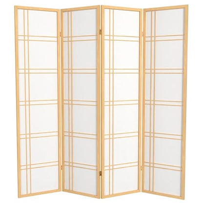 Red Lantern 6 ft. Tall Double Cross Shoji Screen - Natural - 4 Panels - color: Natural, size: 4 Panel