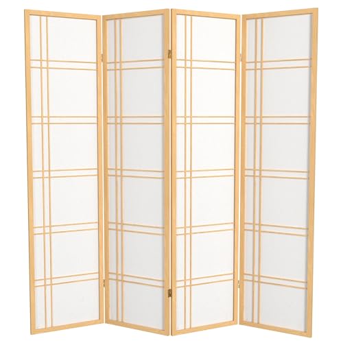 Red Lantern 6 ft. Tall Double Cross Shoji Screen - Natural - 4 Panels - color: Natural, size: 4 Panel