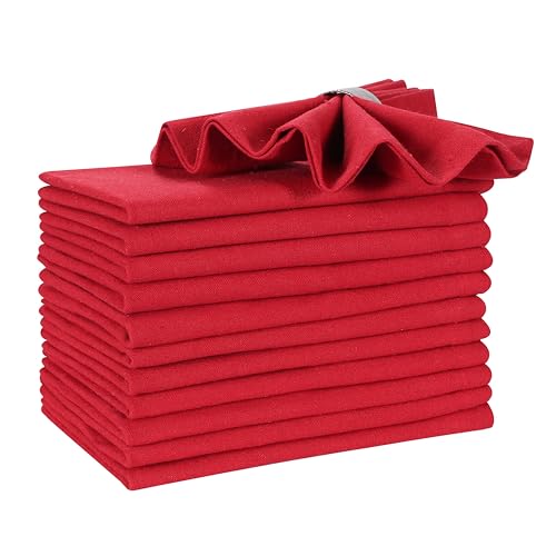 Hausattire Reusable Napkins Cloth Washable 100% Cotton 18x18 Inch Dinner Table Napkin Home Banquet Party Wedding |Mother's Day Set of 12 Cloth Napkins Decor|Red - color: Red, size: 18x18