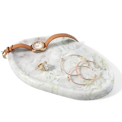 BCS Marble Jewelry Tray Trinket Dish, Decorative Cloud Vanity Key Tray for Women, Perfume Ring Holder Dish for Ring Earring, Cute Jewelry Plate Bowl Aesthetic Room Decor, Bianco Palomino - color: Bianco Palomino