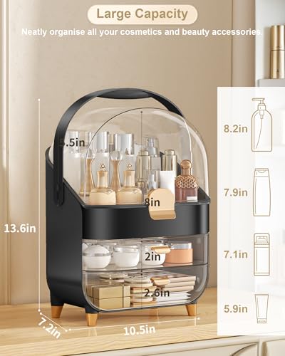 Makeup Organizer Countertop, Skincare Holder Bathroom Counter Organizer, Storage Box Cosmetic Display Cases, Teen Girl Gifts Make up Organizers for Vanity, Dresser (Black) - color: Black