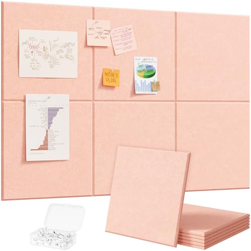 Lifewit 36"x 24" Felt Bulletin Board with Self-Adhesive, 6 Pack Cork Board Alternative for Walls, Large Pin Board Vision Board Message Board with 30 Pushpins for Office Decor, Room Decor, Pink - color: Pink, size: Square Stripe 6-pack