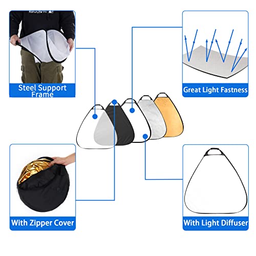 Selens 5-in-1 Triangle Reflector (32 Inch) with Handle for Photography Photo Studio Outdoor Lighting - size: 32 Inch Triangle Reflector