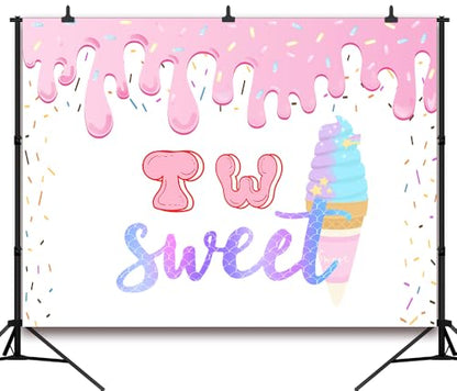 7x5Ft Two Sweet Ice Cream Backdrop Two Sweet 2nd Birthday Background Sweet Summer Girls Birthday Baby Shower Decorations Banner Photo Booth Props - color: Ice cream Backdrop 2
