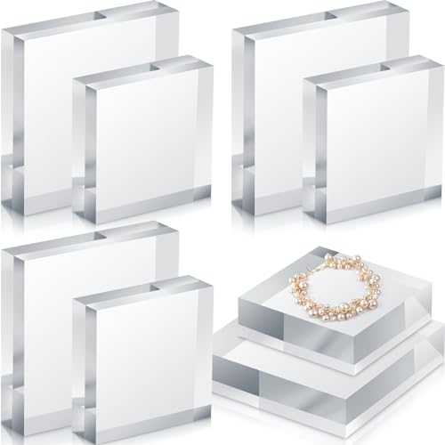 Remerry 8 Pieces Acrylic Display Block 3 x 3 x 1 Inch, 4 x 4 x 1 Inch Clear Polished Acrylic Square Display Cube Block Stand Holder for Rings Jewelry Ornaments - size: 3 X 3 X 1 Inch, 4 X 4 X 1 Inch