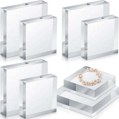 Remerry 8 Pieces Acrylic Display Block 3 x 3 x 1 Inch, 4 x 4 x 1 Inch Clear Polished Acrylic Square Display Cube Block Stand Holder for Rings Jewelry Ornaments - size: 3 X 3 X 1 Inch, 4 X 4 X 1 Inch