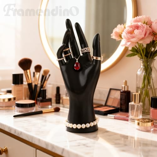 Framendino, Female Mannequin Hand Jewelry Display Holder Stand for Bracelet Necklace Ring Plastic (Black, 1 Pack) - color: Black, size: 1 Pack