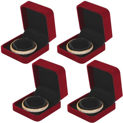 LETURE 4 Pieces Classic Velvet Bracelet Bangle Pendant Necklace Gift Box, Travel Jewelry Box Display Storage Case for Gift, Wedding, Engagement, Proposal, Birthday (4PCS Bracelet-RED) - color: 4PCS Bracelet-RED