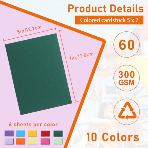 Guakicae 60 Sheets 10 Assorted Colors Cardstock 5 x 7 Craft Paper, 300gsm/110lb Heavyweight Paper Flat Card Stock for DIY Card Making, Invitations, Thank You Cards, Art Drawing - color: Multicolor, size: 5x7-60pcs