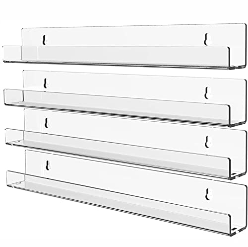 KLGO 4 Pack 15 Inch Acrylic Invisible Kids Floating Bookshelf for Kids Room,Modern Picture Ledge Display Toy Storage Wall Shelf,Clear (4 Pack) - size: 15Inch Pack of 4