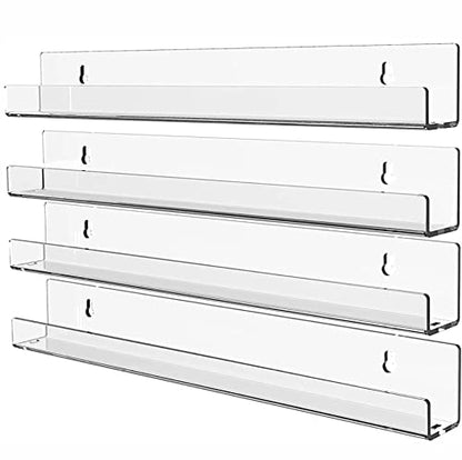 KLGO 4 Pack 15 Inch Acrylic Invisible Kids Floating Bookshelf for Kids Room,Modern Picture Ledge Display Toy Storage Wall Shelf,Clear (4 Pack) - size: 15Inch Pack of 4