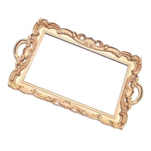 PRETYZOOM Retro Mirror Plate Decorative Tray Golden Rectangular Vintage Makeup Organizer Cosmetic Storage Tray for Vanity Home Décor and Photography Props