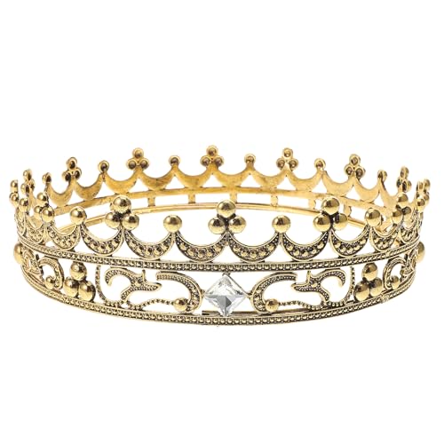 LOGOFUN Antique King Crowns Vinatge Royal Style Headband Photo Props with Rhinestones for Adult Birthday Celebrations Prom Events - Golden