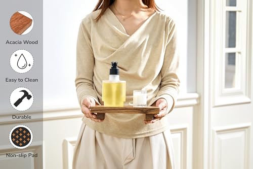 X-Small 8.5" Acacia Wood Riser Pedestal Stand, Farmhouse Bathroom and Kitchen Sink Decor, Decorative Wood Tray for Counter, Soap Dish Holder, Vanity Tray (XS: 8.5" x 4.0" x 1.57") - size: X-Small:8.5"x4.0"