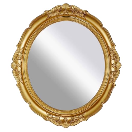 VICASKY Vintage Makeup Mirror Tray, 1pcs Retro Cosmetic Vanity Mirror with Gold Metal Frame, Decorative Desktop Organizer for Beauty Salon and Dressing Table Use