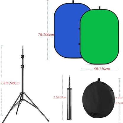 5x7ft/1.5x2m Chromakey Backdrop with 7.8ft/2.4m Stand, 2-in-1 Green Screen and Blue Screen Reversible Collapsible Background Panel for Photography Studio, Live Streaming, Video Shooting, Games - color: Green/Blue