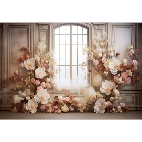 European Style Interior Room Backdrop 5x3ft Art Oil Painting Flowers French Window Photography Background Birthday Bridal Shower Women Girl Home Room Office Decor Banner Photo Studio Props - color: Pink D, size: 5x3ft