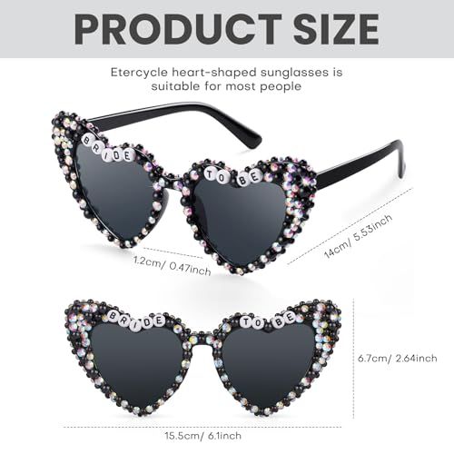 Etercycle Heart Sunglasses, Bride to Be Gifts Bachelorette Party Bride Sunglasses, Cute Glasses for Women Bachelorette Party (Black Diamond) - color: Black Diamond